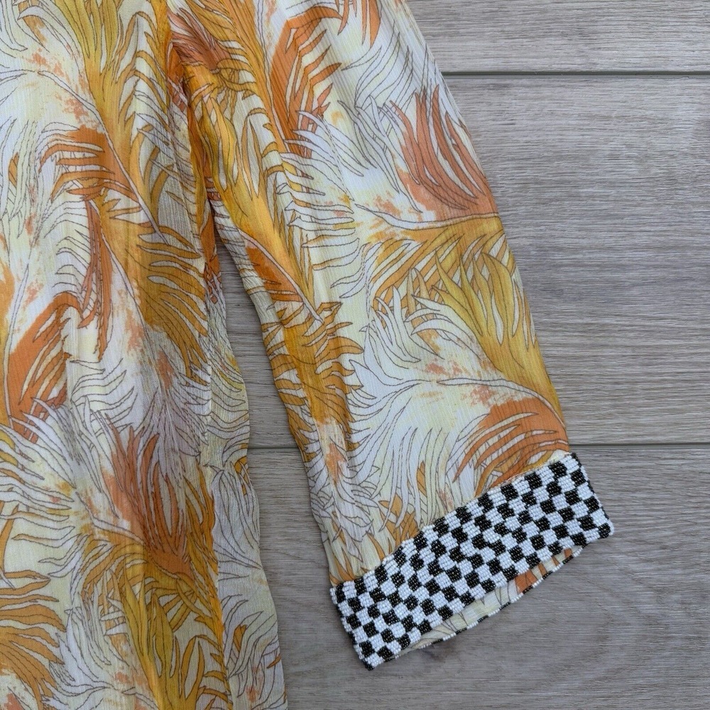Calypso st‎ Barth Beaded Silk Split Neck Tunic Blouse Tropical Luxury Womens Med - Picture 11 of 16